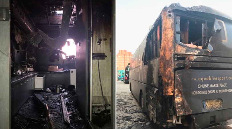 Ciclismo, incendiato il bus dell'Aqua Blue Sport alla Vuelta!