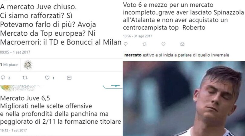 Juventus, i tifosi sui social: mercato promosso, però...