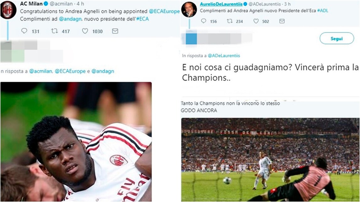 Juventus, Agnelli presidente Eca: sui social i tifosi delle altre squadre non la prendono bene