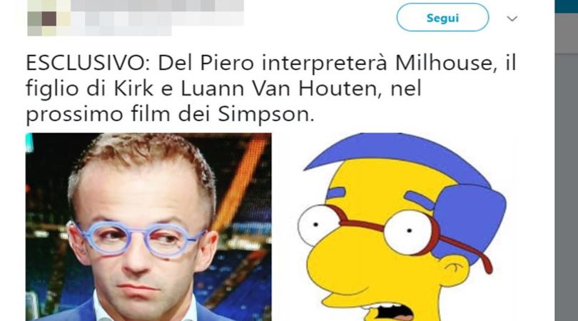 Del Piero, occhiali viola in tv: sui social ironia degli antijuventini