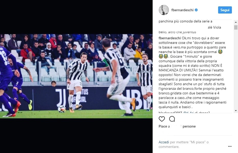 Bernardeschi, insulti sui social: «Basta all'ignoranza del branco»