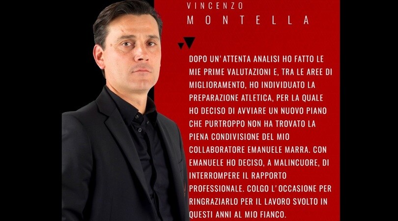 Milan, rivoluzione Montella: «Ho deciso di cambiare il preparatore atletico»