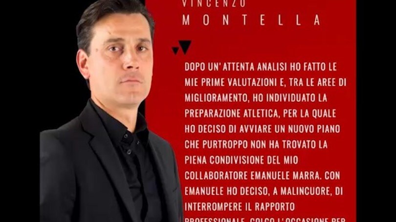 Milan, Montella annuncia l'addio del preparatore atletico