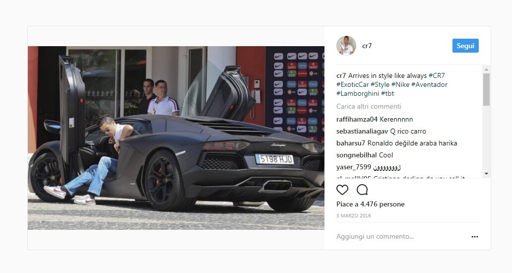 Le supercar dei calciatori, da CR7, a Balo e Neymar
