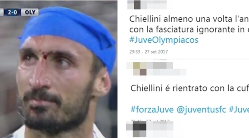 Juventus-Olympiacos, Chiellini con il turbante e i social impazziscono