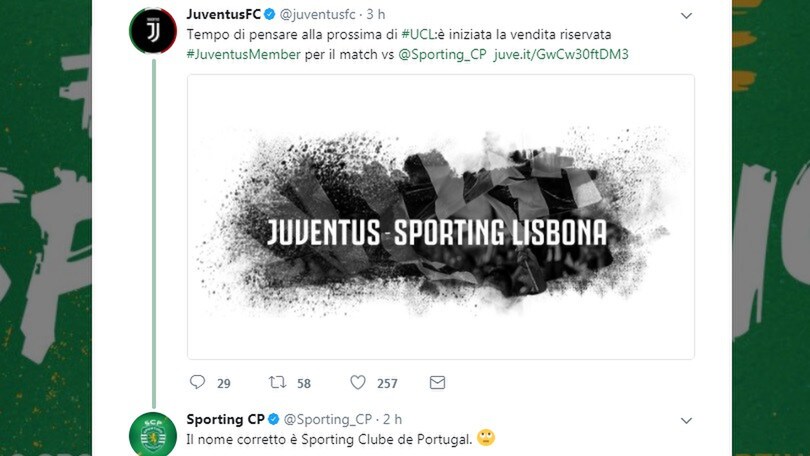 Champions League, lo Sporting corregge la Juventus su Twitter