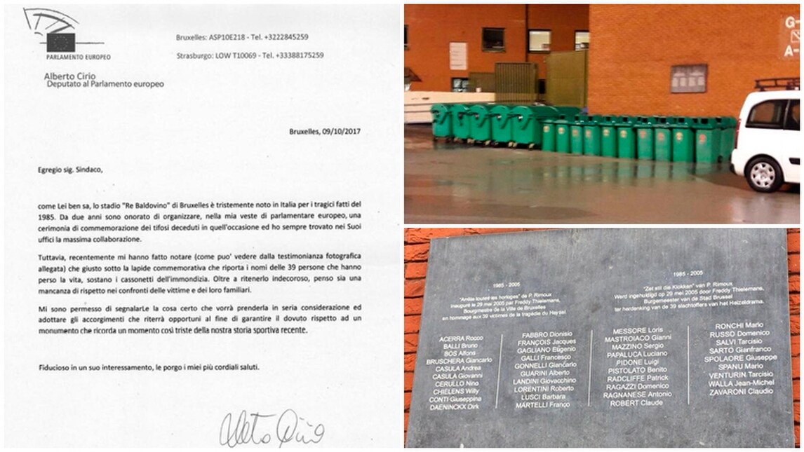 Juventus, bidoni sotto la lapide dell'Heysel. La denuncia dell'europarlamentare Cirio