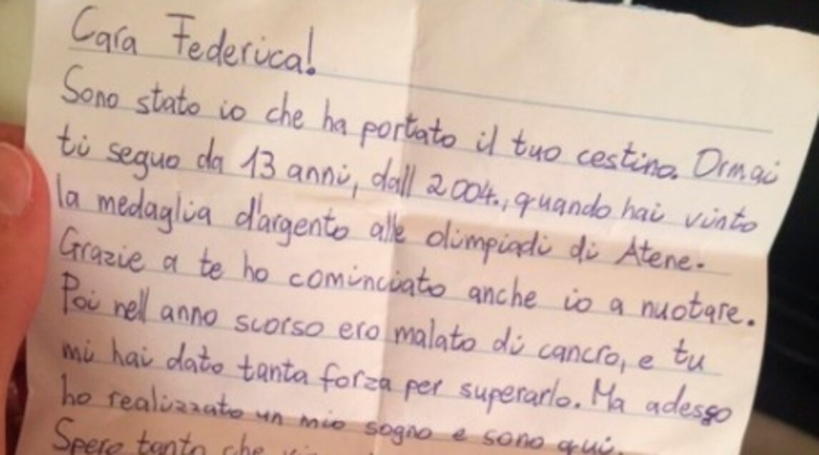 Pellegrini e la lettera di un tifoso: «Mi hai dato la forza per superare il cancro»