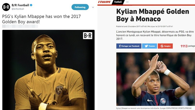 Golden Boy 2017 a Mbappé: la notizia sui siti internazionali