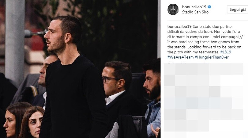 Bonucci: «Difficile vedere da fuori. Non vedo l'ora di tornare in campo»