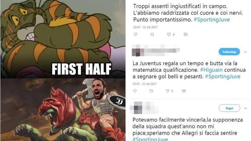 Sporting-Juventus, le reazioni del web: «Meno male che c'è il Pipita!»