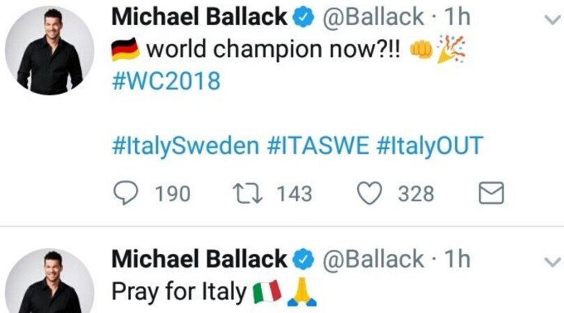 Ballack e il tweet di dubbio gusto: «Pray for Italy». Poi lo cancella...