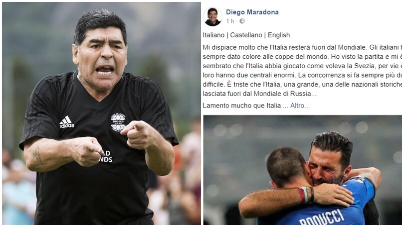 Le lacrime azzurre di Maradona: «Triste perl'Italia»