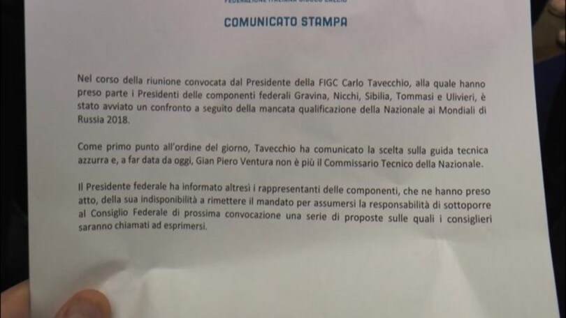 Italia, ecco il comunicato dell'esonero di Ventura