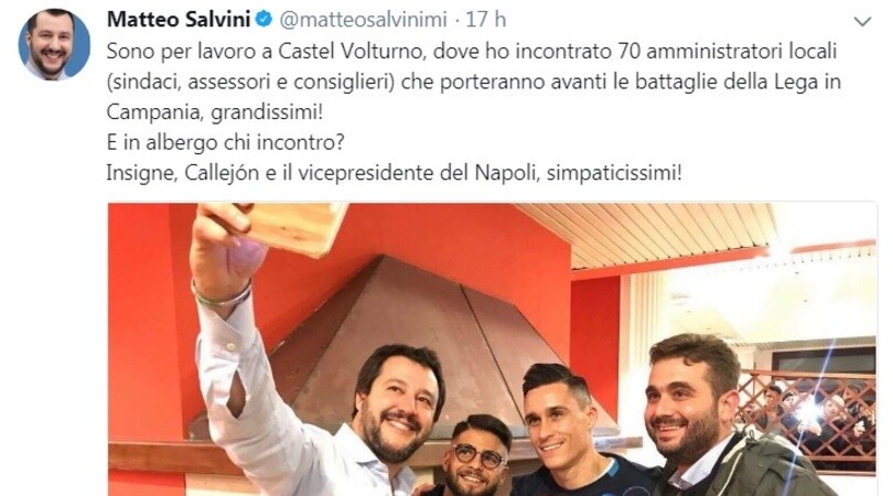 Napoli, la società precisa: «Non abbiamo accettato le scuse di Salvini»
