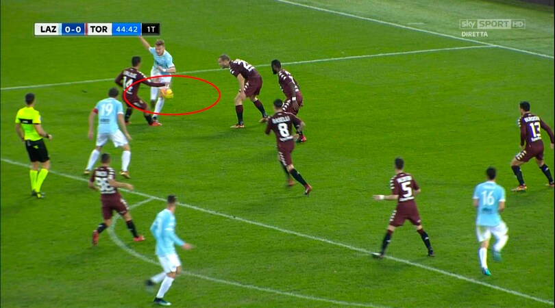 Lazio-Torino: il rigore reclamato da Immobile sul tocco col braccio di Iago Falque