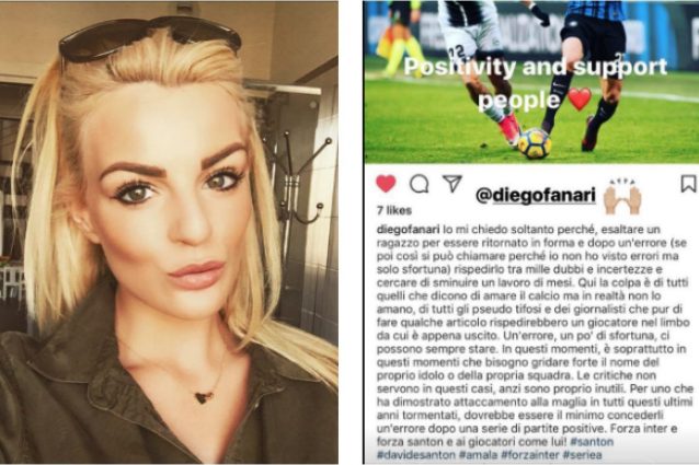 Inter ko e critiche per Santon, la compagna non ci sta e si sfoga sui social