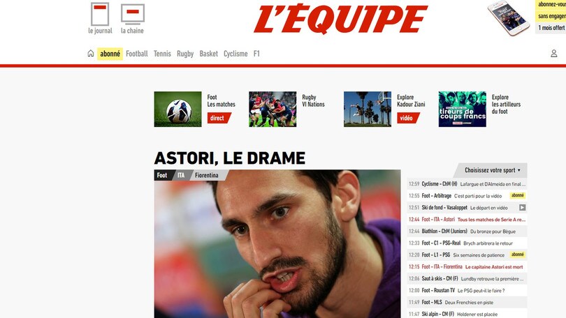 Tragedia Astori, la notizia sui siti esteri