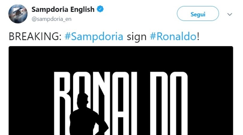 Sampdoria-Ronaldo, boom sui social «copiando» la Juve