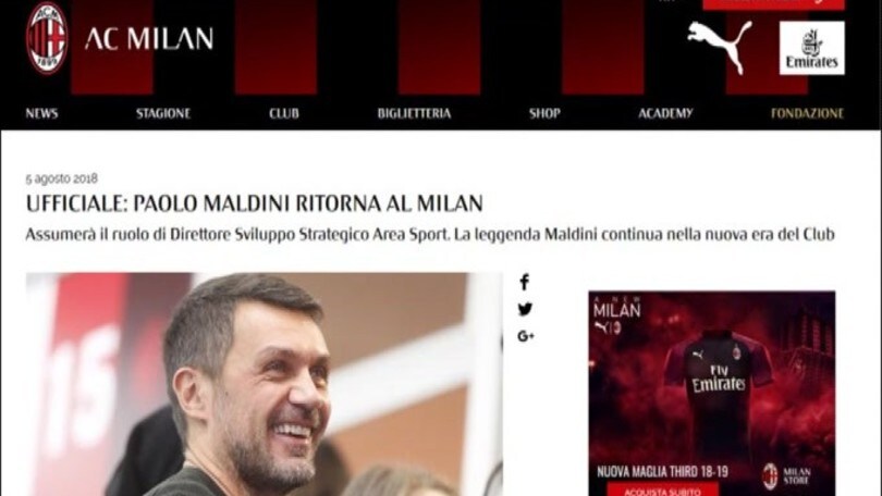 Milan, è ufficiale: torna Paolo Maldini
