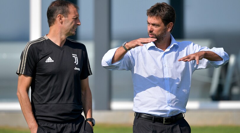 Juventus, Agnelli all'allenamento: colloquio con Allegri