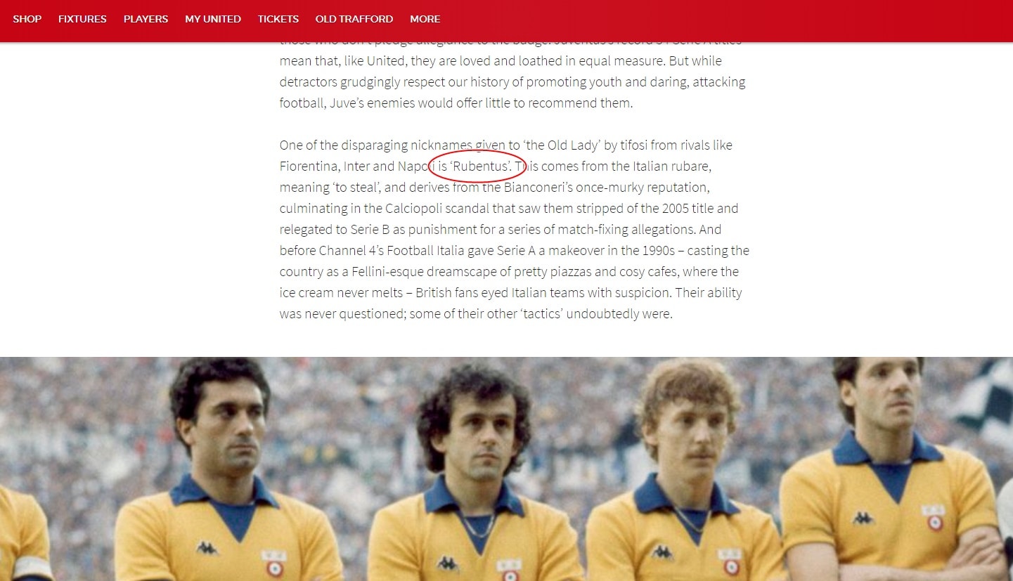 Manchester United, caduta di stile: «La chiamano Rubentus»