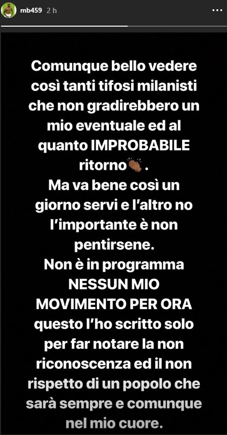 Balotelli: «Tifosi Milan irriconoscenti»