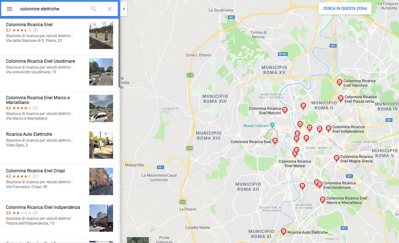 Auto elettrica: Google Maps trova le colonnine di ricarica