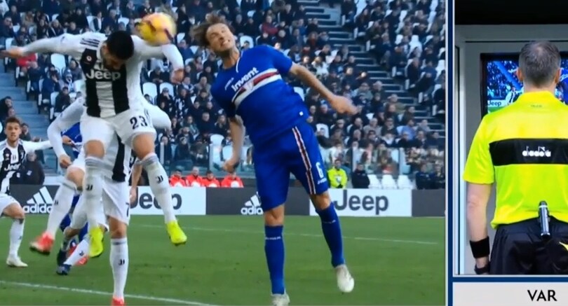 Juventus-Sampdoria, la sequenza del fallo di mano di Can
