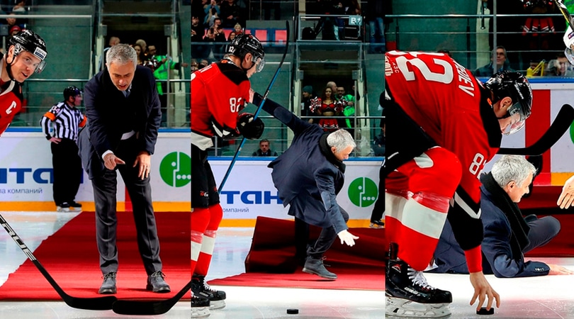 Mourinho si dà all'hockey e cade, che figuraccia in Russia!