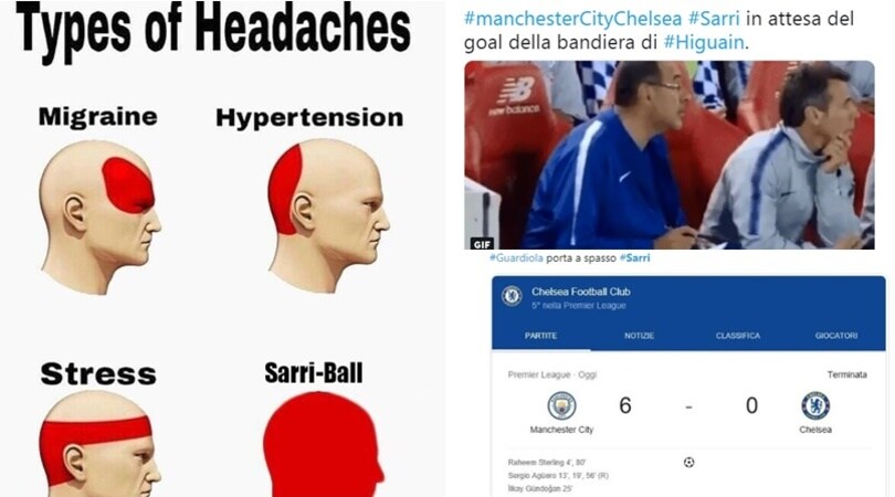 Sarri prende sei gol dal Manchester City: il web non perdona