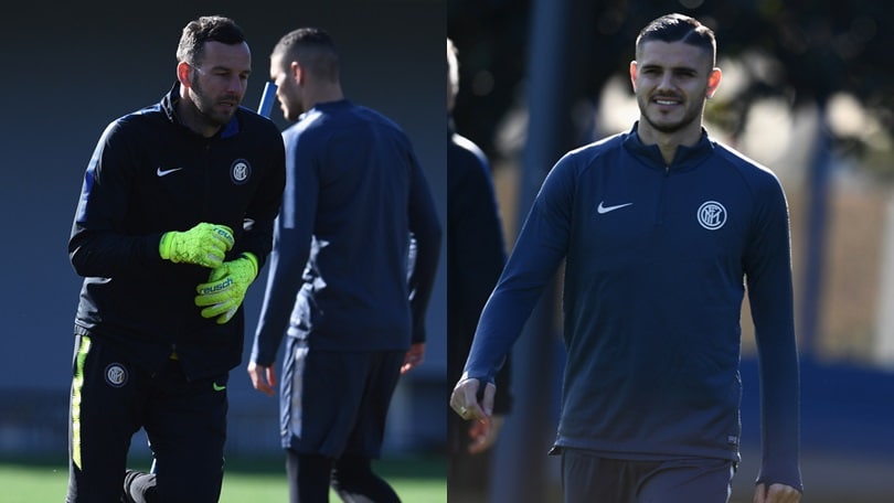Inter, Handanovic e Icardi si allenano ad Appiano Gentile alla vigilia del Rapid Vienna