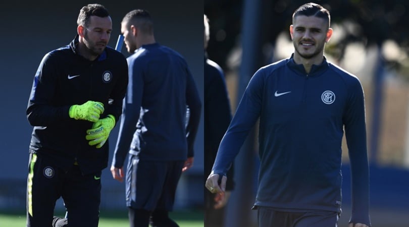 Inter, Handanovic e Icardi si allenano ad Appiano Gentile alla vigilia del Rapid Vienna