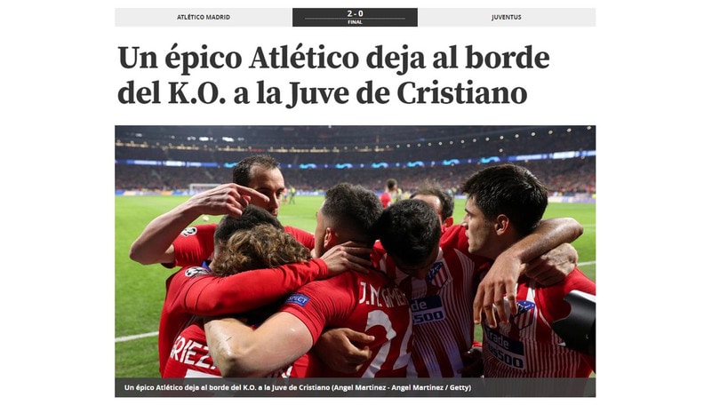 La stampa spagnola esalta l'Atletico Madrid: «Cristiano Ronaldo alle corde»