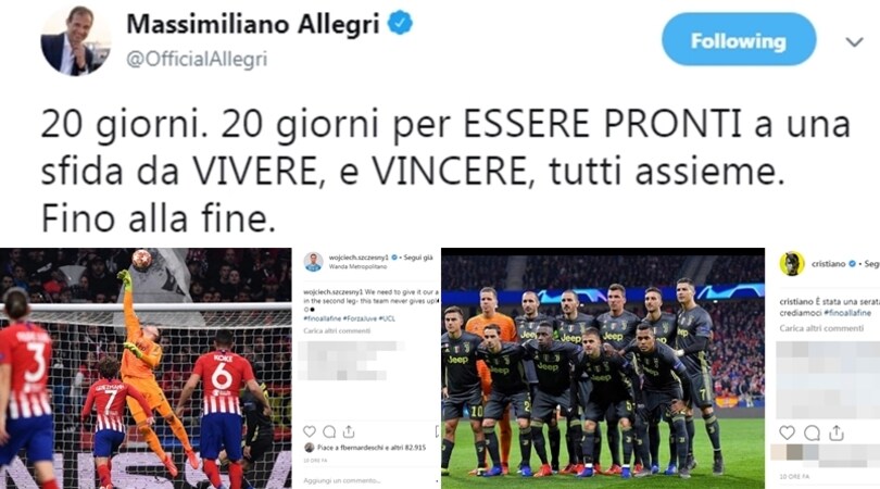 Da Ronaldo a Szczesny, la Juve si carica sui social: «Fino alla fine»