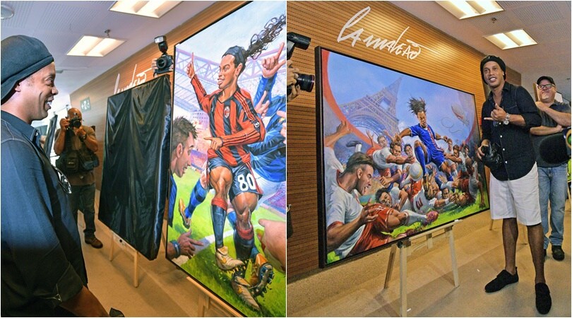 Ronaldinho, inaugurata in Brasile la mostra con i quadri sulla sua carriera
