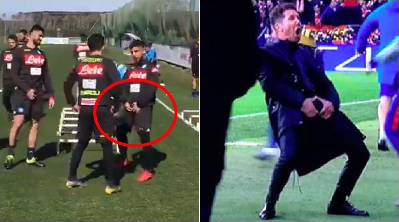 Napoli-Juventus, Insigne si prepara e fa il gesto di Simeone in allenamento