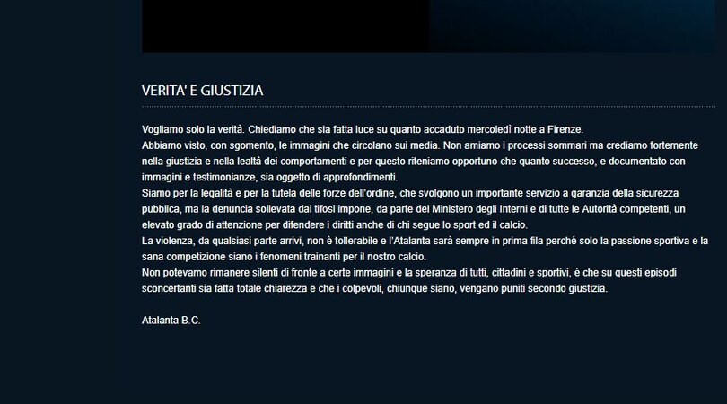 Serie A, l'Atalanta sui tafferugli di Firenze: «Vogliamo chiarezza». Salvini: «Verifiche in corso»