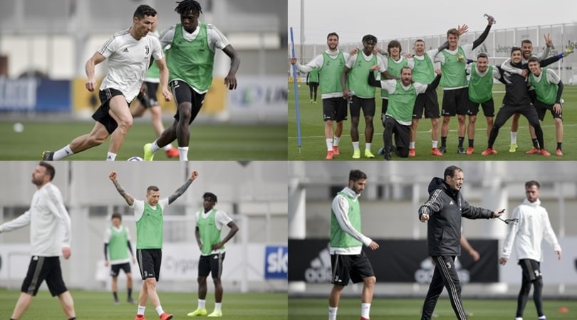 Juve, -6 all'Atletico Madrid: sorrisi e concentrazione in allenamento