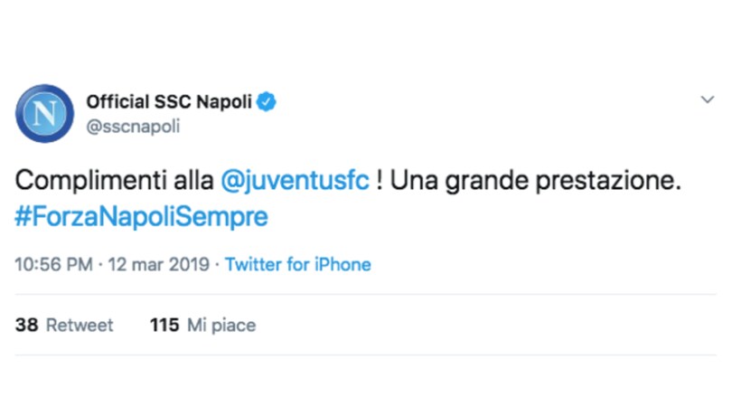 I complimenti del Napoli e la risposta della Juve: social scatenati
