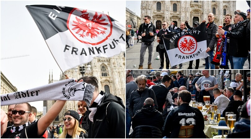 Inter-Eintracht, sale l'attesa: i tifosi tedeschi riempiono piazza Duomo