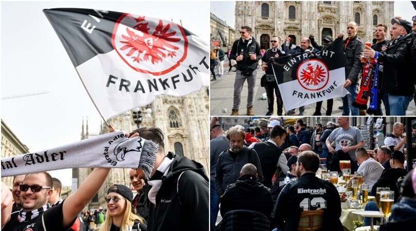 Inter-Eintracht, sale l'attesa: i tifosi tedeschi riempiono piazza Duomo