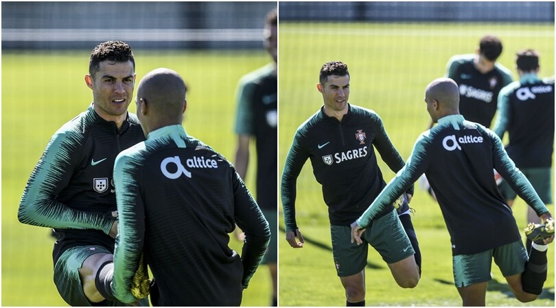 Ronaldo nelle mani di Joao Mario: stretching con l'interista