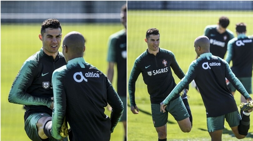 Ronaldo nelle mani di Joao Mario: stretching con l'interista