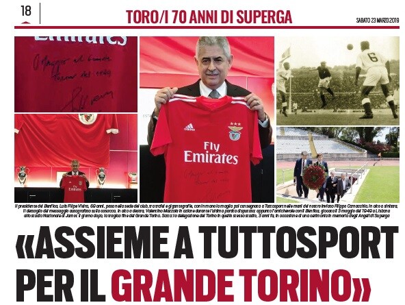 Benfica, Vieira: «Assieme a Tuttosport per il Grande Torino»