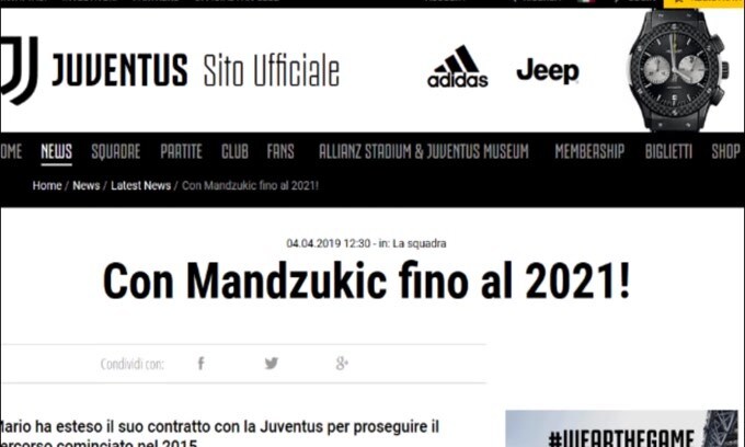 Juve, Mandzukic rinnova fino al 2021