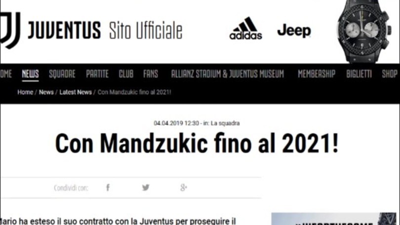 Juve, Mandzukic rinnova fino al 2021