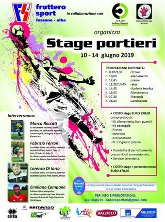 Stage portieri dal 10 al 14 giugno 2019 a Fossano