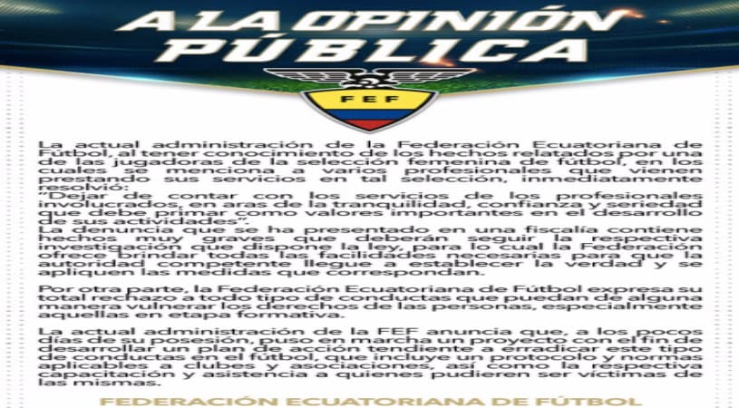 Ecuador: Luis Pescarolo, Ct della nazionale femminile, licenziato per abusi sessuali