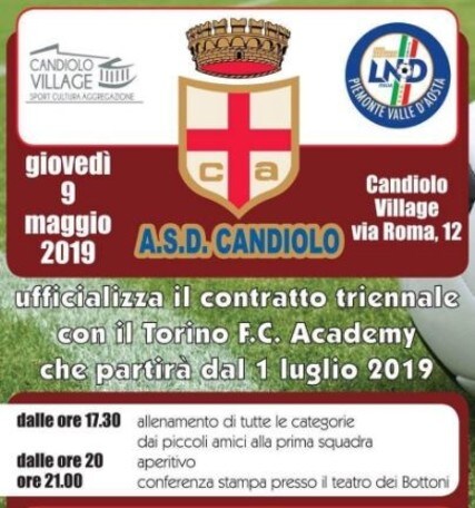 A.S.D. Candiolo ufficializza il contratto triennale con il Torino F.C. Academy